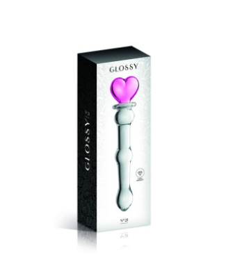 Gode en verre bicolor avec boules et coeur  n°21 Glossy 